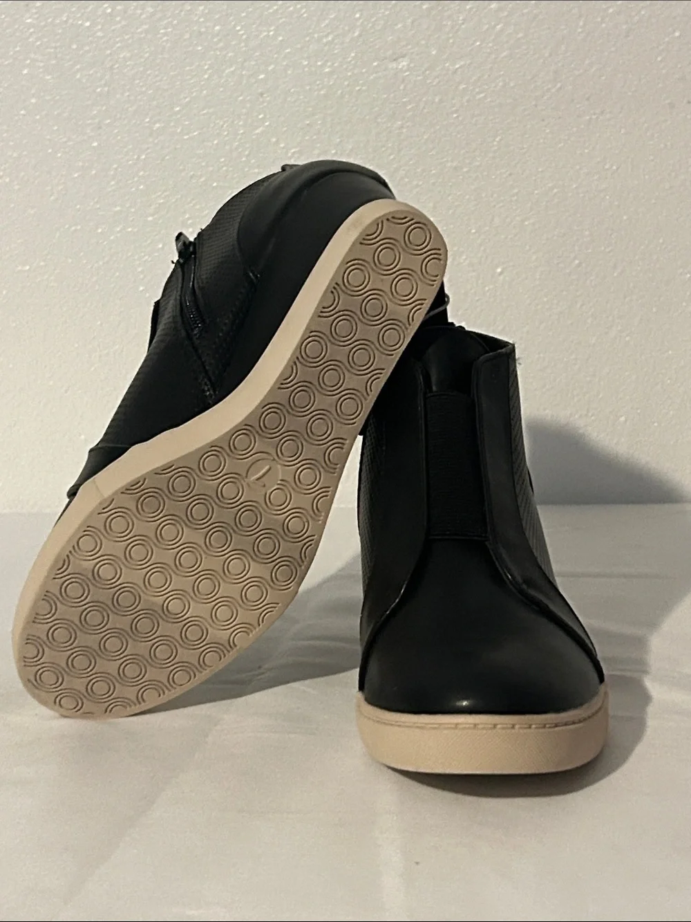 Black Wedge  Boot with Cream Sole